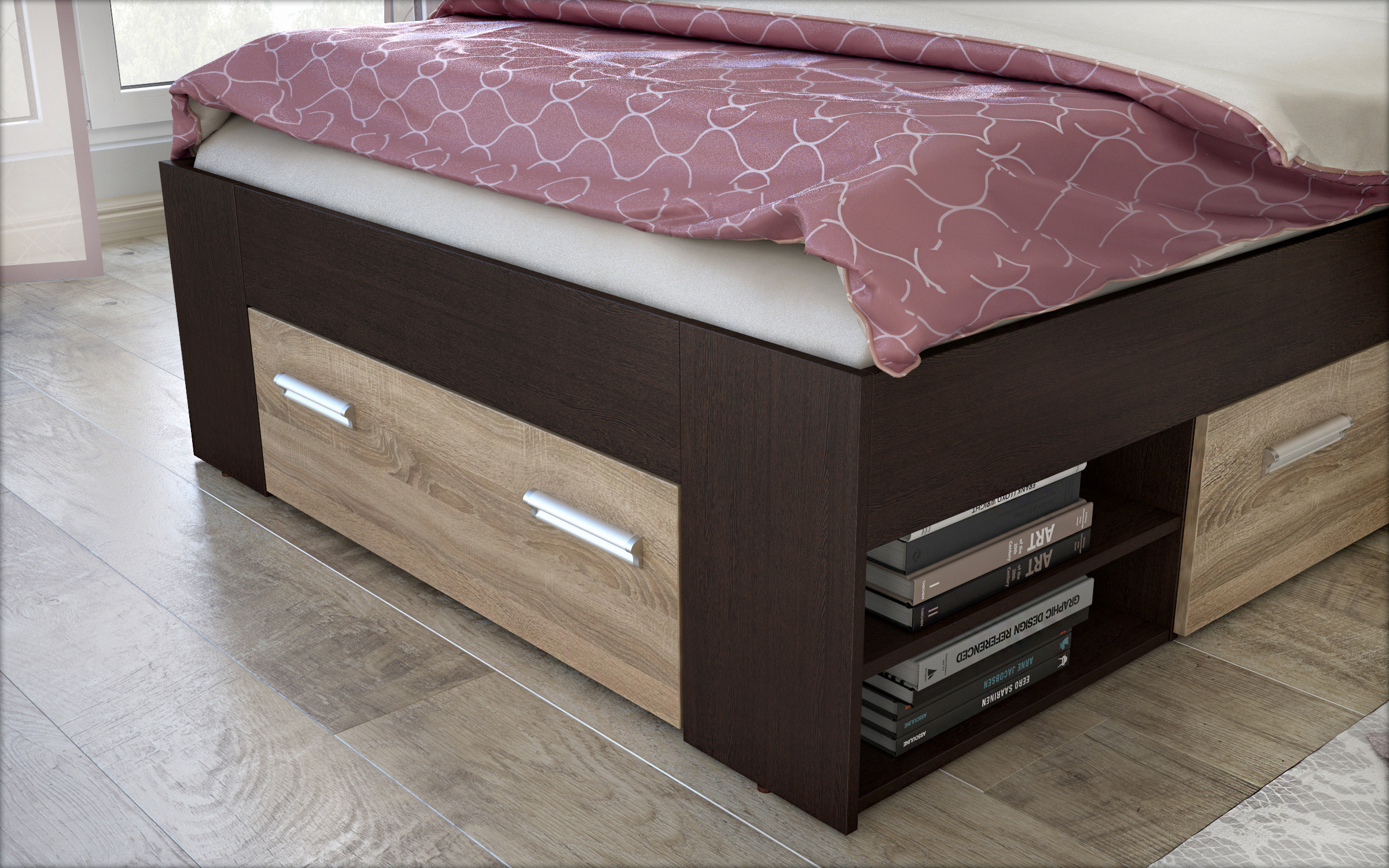 Κρεβάτι + συρτάρια  120/200 Nemo, wenge + δρυς sonoma  6