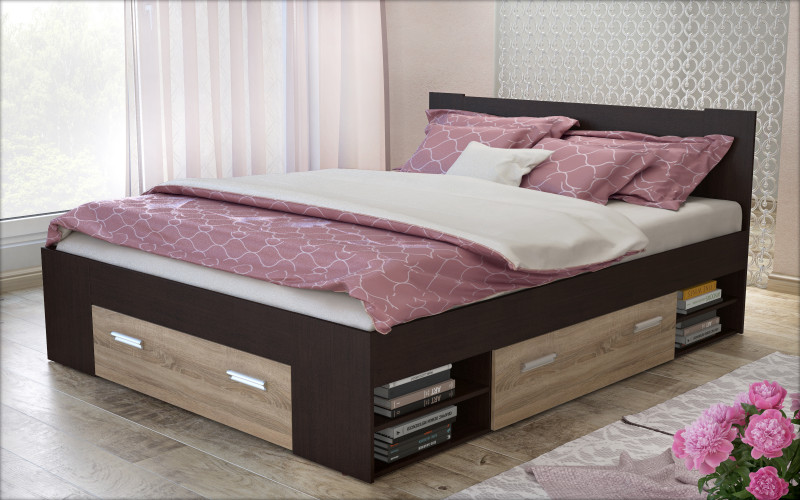 Κρεβάτι + συρτάρια 160/200 Nemo, wenge + δρυς sonoma  1
