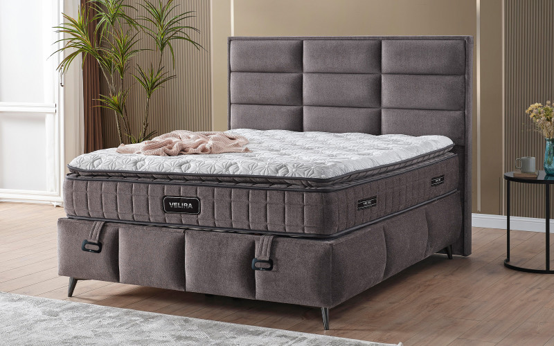 Κρεβάτι Box spring 160/200 Velira + στρώμα, γκρί  1
