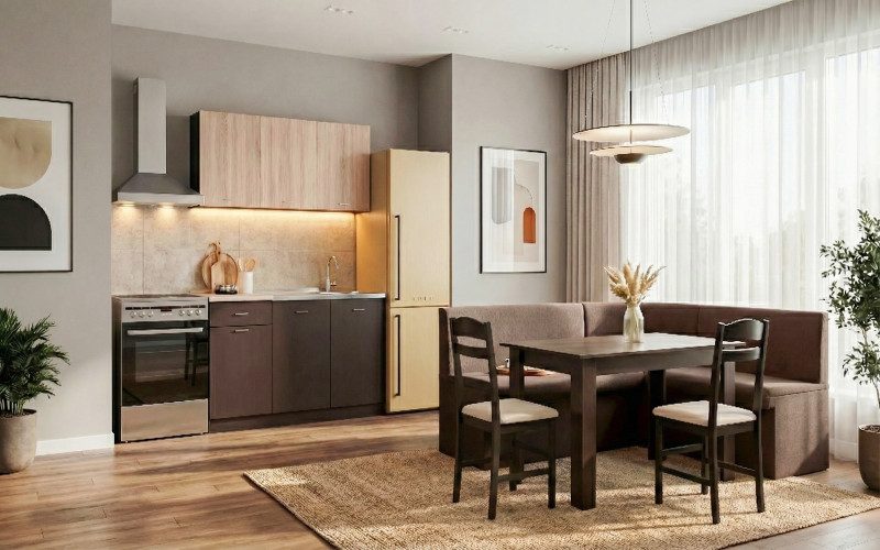 Σετ κουζίνα με τραπέζι Lora, wenge + δρυς sonoma + καφέ  1