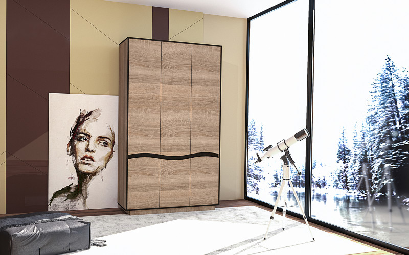 Τρίφυλλη ντουλάπα Viela 3 II, sonoma truffle + wenge maic  1